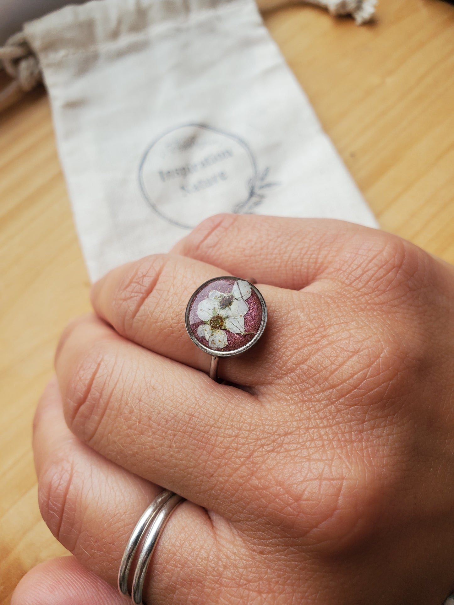 Bague botanique rose/rouge