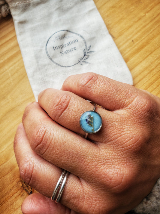 Bague botanique bleu pâle