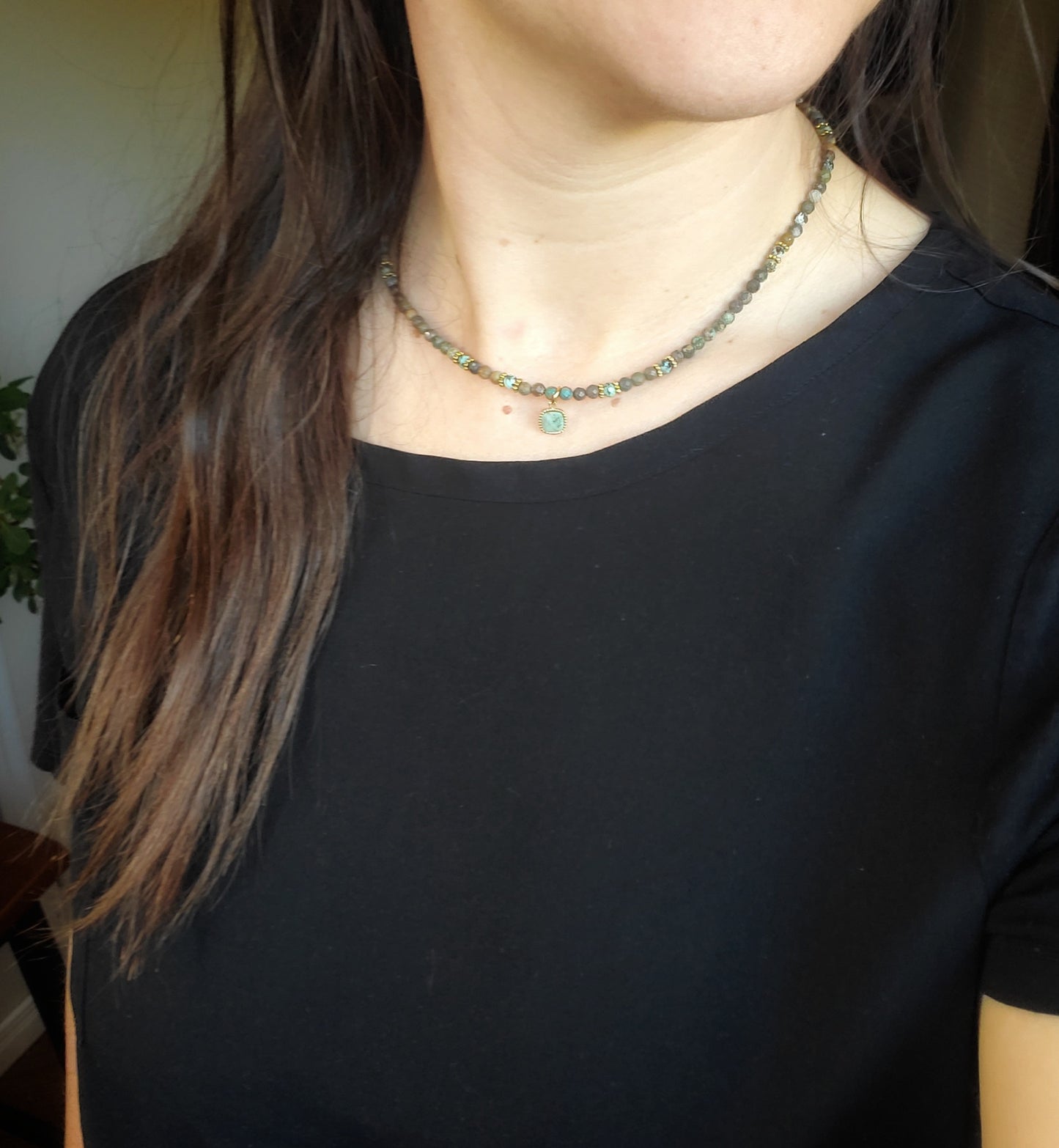 Pendentif Turquoise Africaine et Émeraude