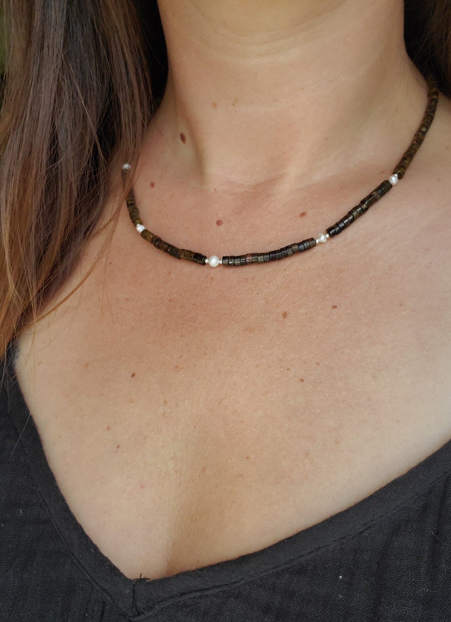 Collier Bronzite et perles