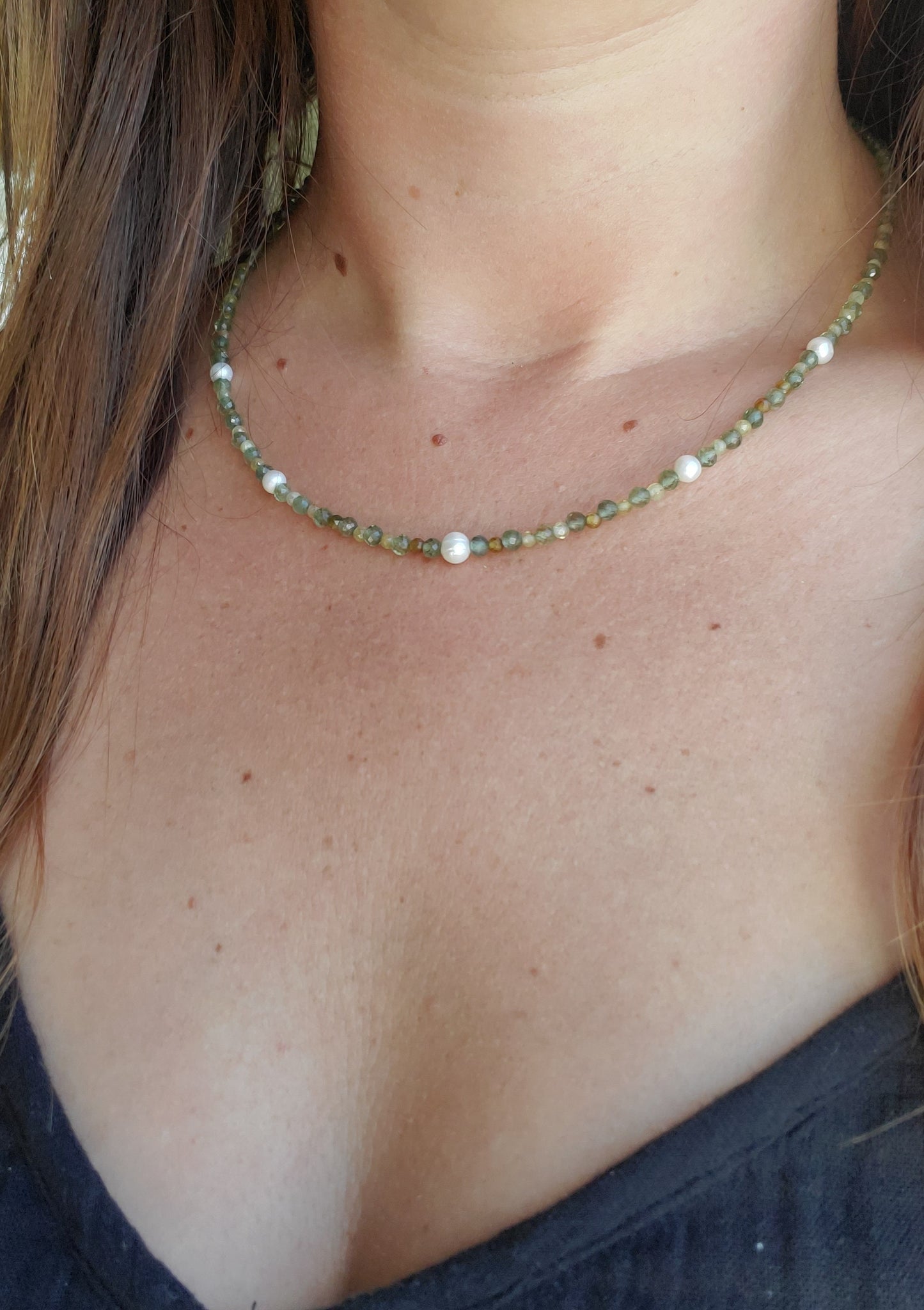 Collier Perle, Apatite et Grenat vert