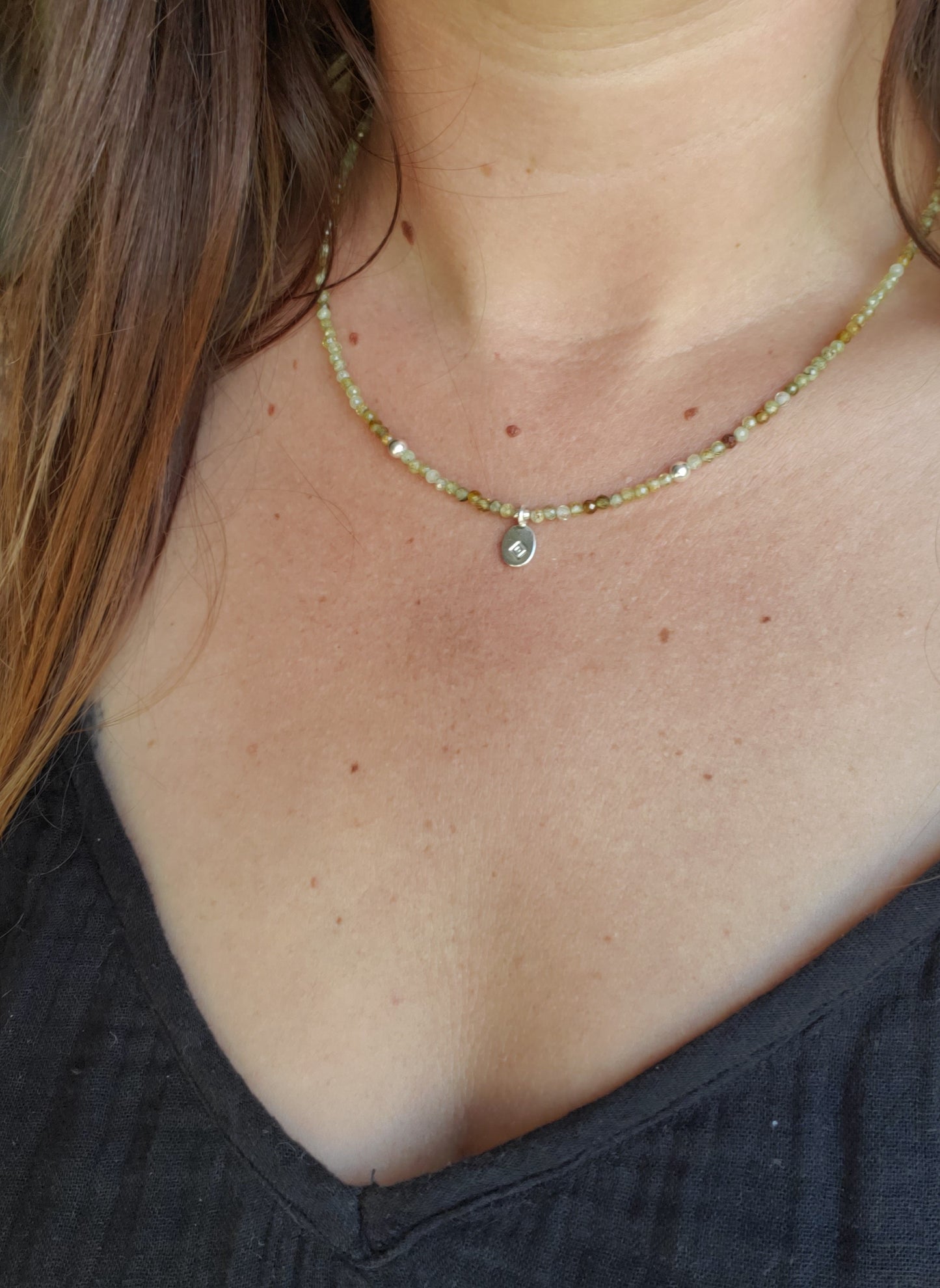 Collier Grenat Vert et argent sterling 925